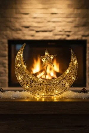 Gold Crescent Moon & Star Decorative Hanging Ornament