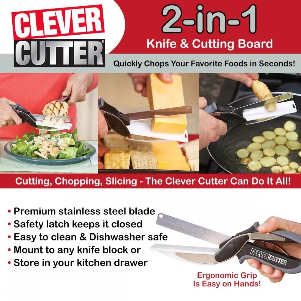 New Smart Clever Cutter Scissor 2 In 1 Cutting Board Utility Cutter Stainless Steel Outdoor Vegetable Knife Multi Function - Image 4