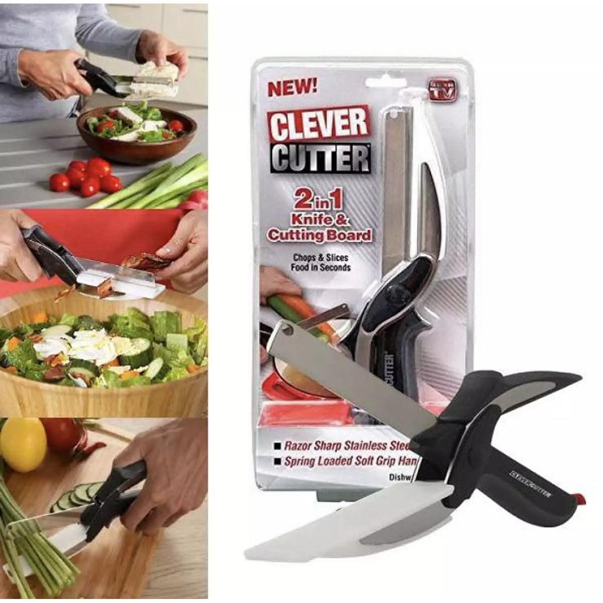New Smart Clever Cutter Scissor 2 In 1 Cutting Board Utility Cutter Stainless Steel Outdoor Vegetable Knife Multi Function - Image 3